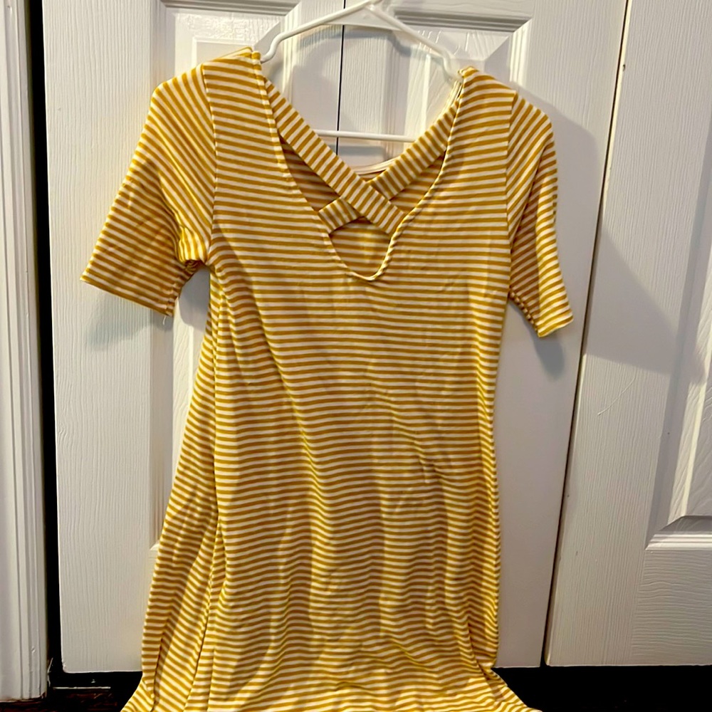 soft tshirt dress with yellow and white stripes